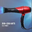 Ikonic Professional Pro 2200 Hair Dryer with 2 heat nozzles and 1 diffuser (Red & Black)