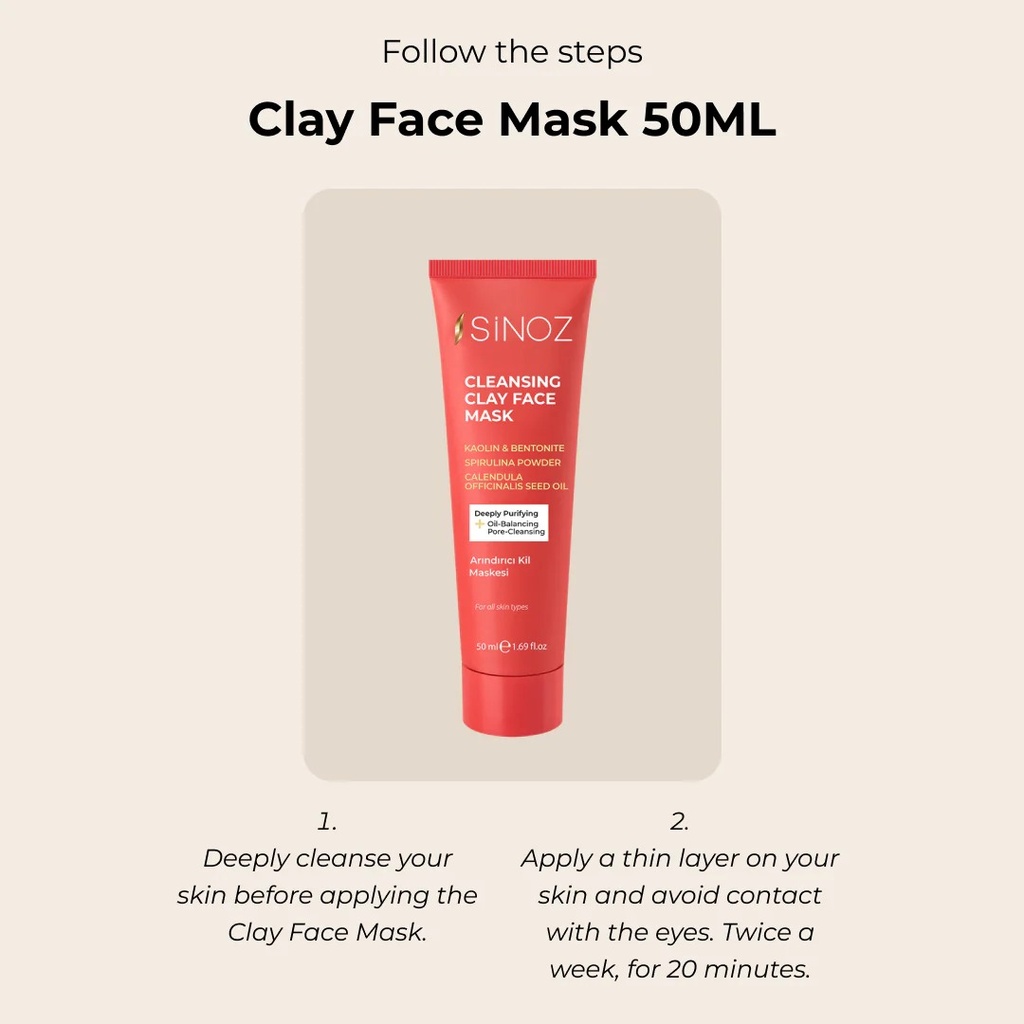 SiNOZ Cleansing Clay Face Mask 50 ml | Oil Balance Acne and Blackheads