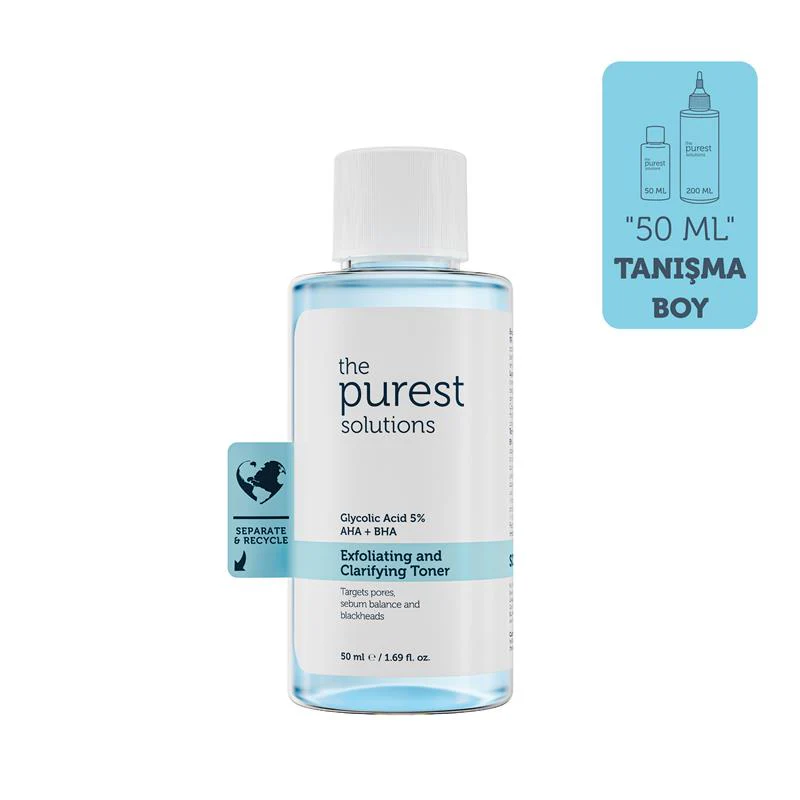 Glycolic exfoliating and clarifying toner 50ml Travel size The Purest Solutions 